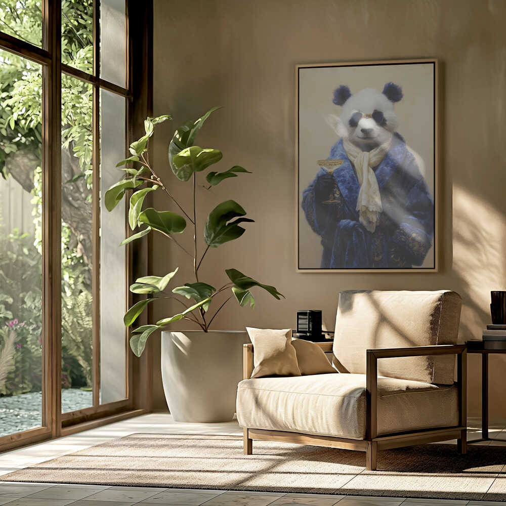 Panda In Blue Velvet Robe Poster