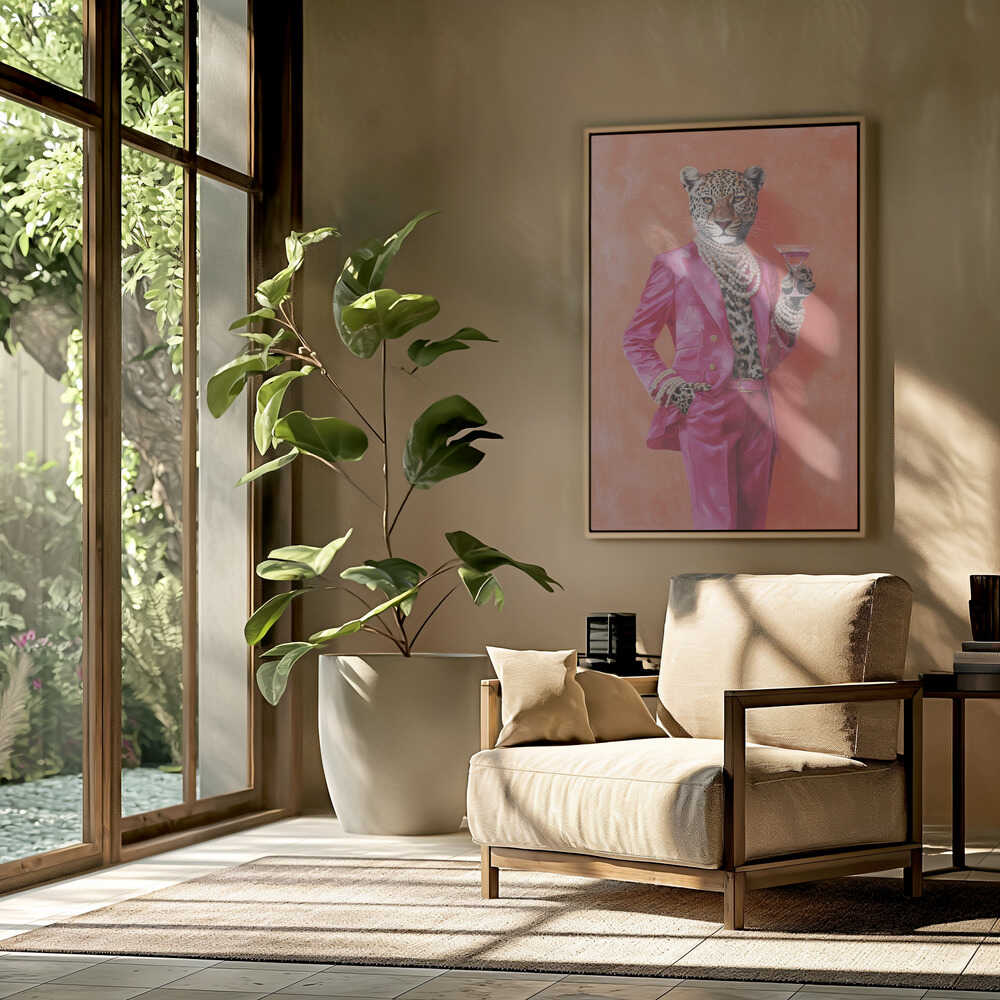 Leopard Dressed In Pink Satin Suit Poster