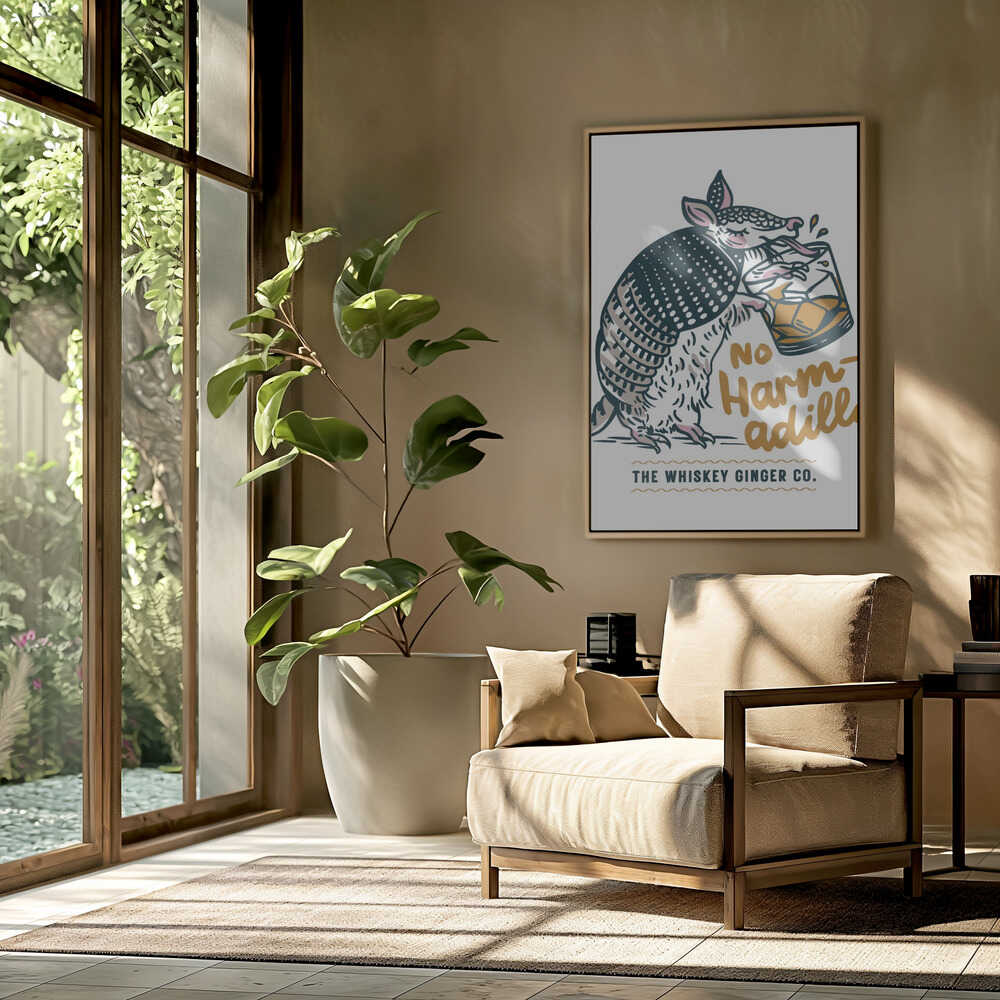 No Harmadillo Funny Armadillo Drinking Whiskey Poster