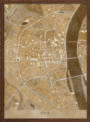 Sepia vintage map of Köln downtown Germany Poster