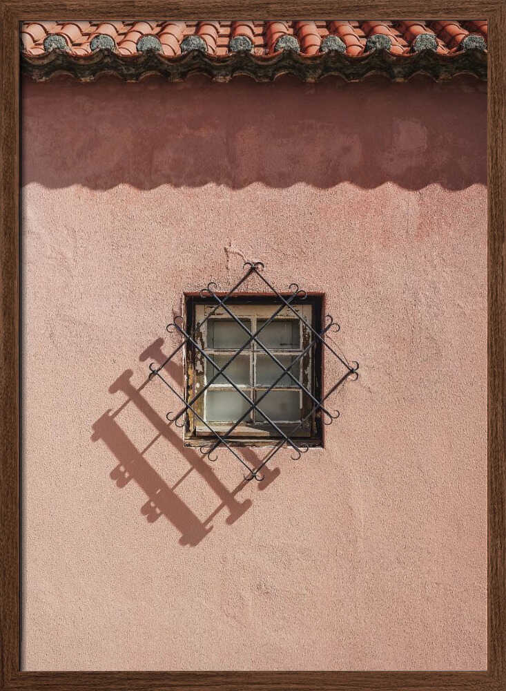 Rustic Pink Wall With A Vintage Window Poster