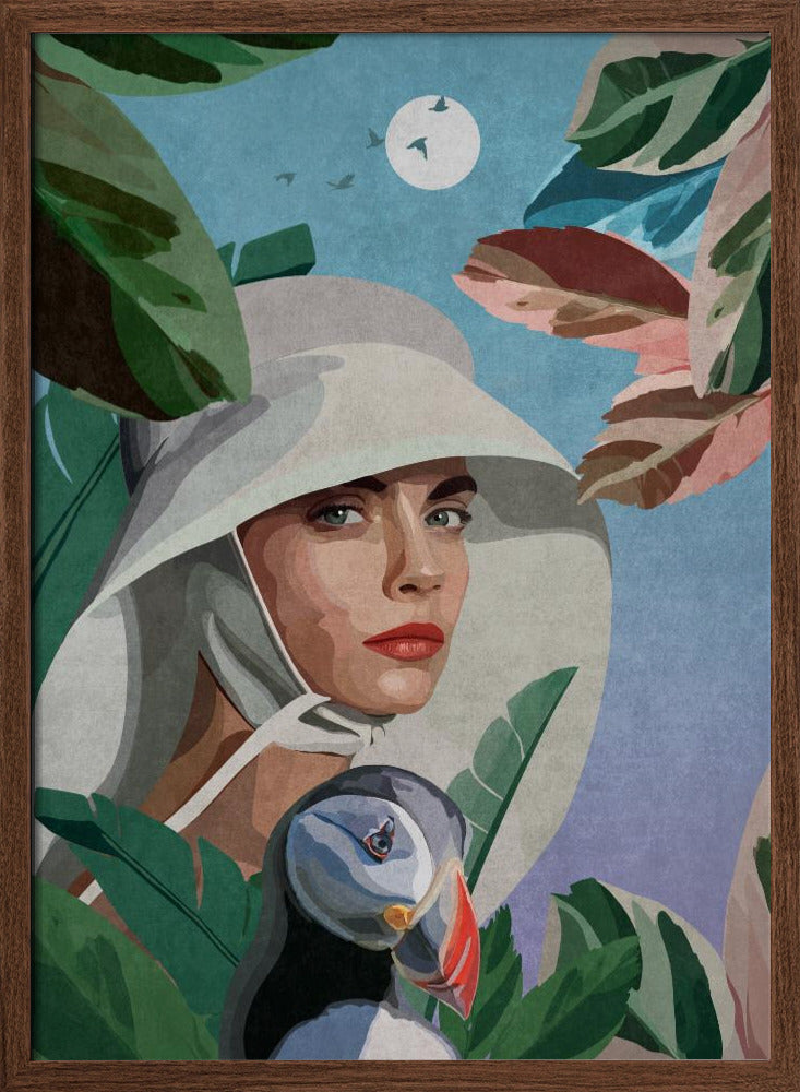 Puffin and Woman Poster