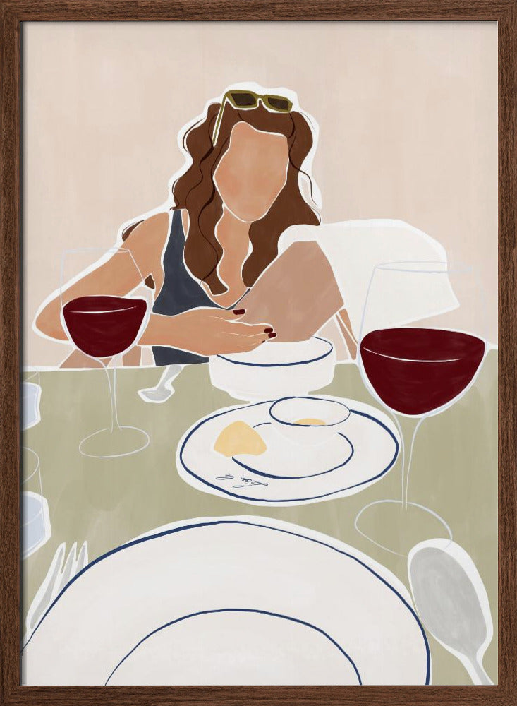 Woman Dining In a Restaurant Print By Ivy Green Illustrations Poster