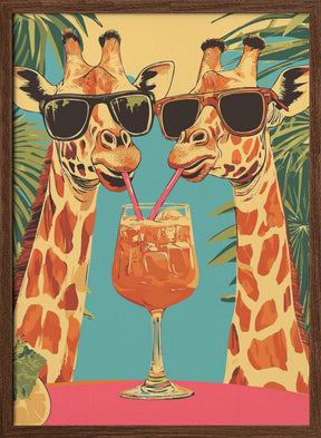 Giraffes Sharing a Drink Poster