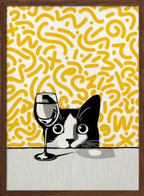 Cat and No Wine On Mustard Background Poster