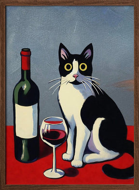 Black and White Cat On Red Table Poster