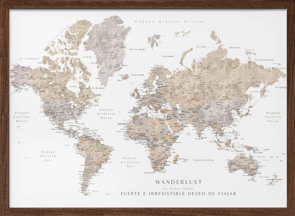 Wanderlust world map in spanish Poster