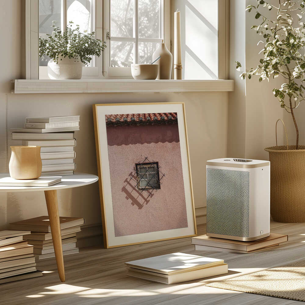 Rustic Pink Wall With A Vintage Window Poster