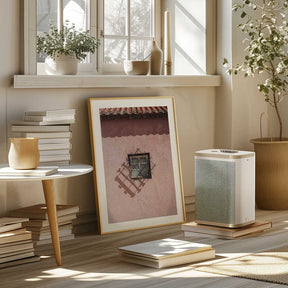 Rustic Pink Wall With A Vintage Window Poster