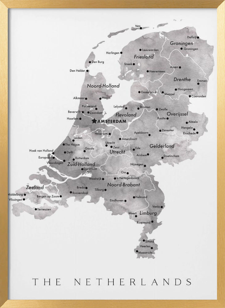 Gray map of the Netherlands Poster