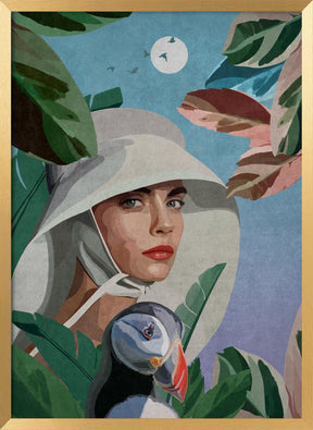 Puffin and Woman Poster