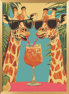 Giraffes Sharing a Drink Poster