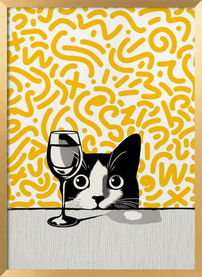 Cat and No Wine On Mustard Background Poster