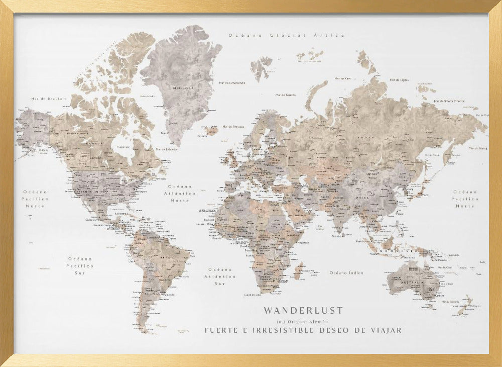 Wanderlust world map in spanish Poster