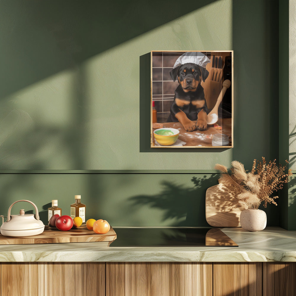 Rottweiler Puppy Chef Poster