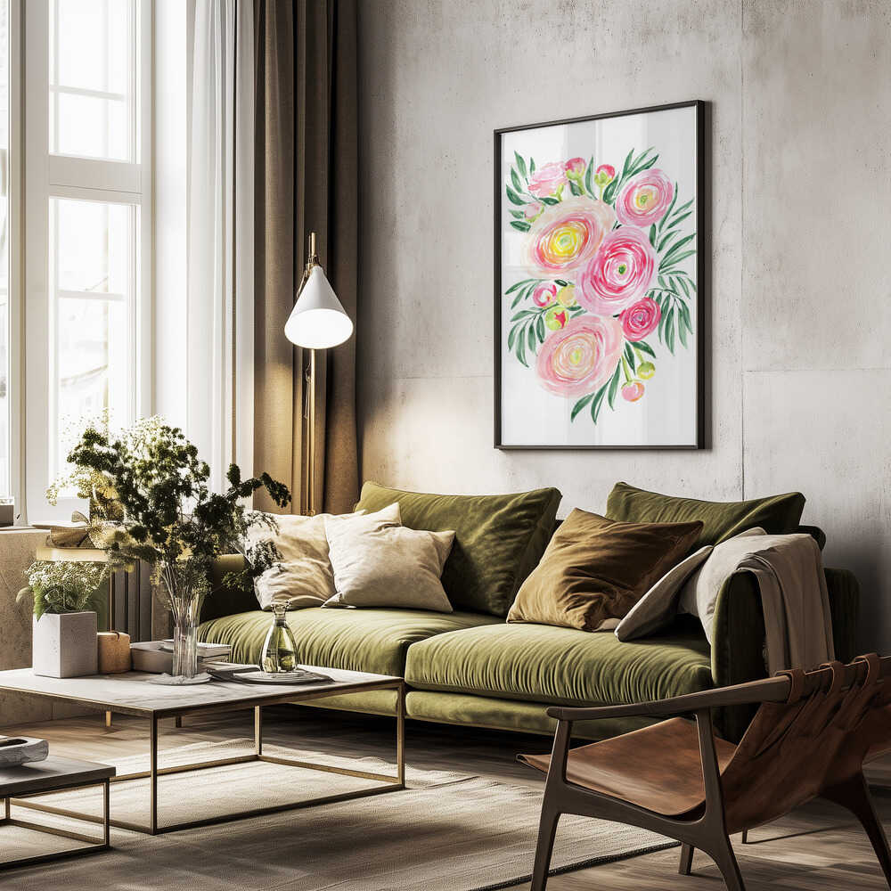 Savanna pink ranunculus bouquet Poster