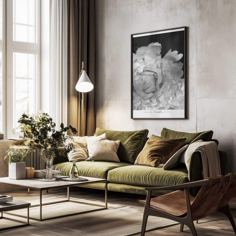 Enjoy the little things peony BW Poster