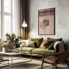 Rustic Pink Wall With A Vintage Window Poster