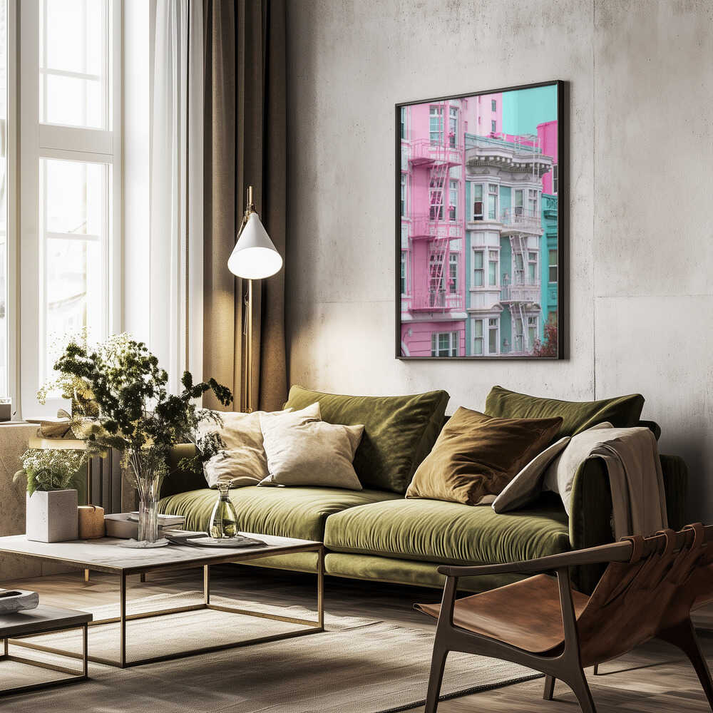 Pink and Blue Row Houses in San Francisco Poster