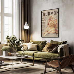 Bourbon Wall Art. Sexy Vintage Pin Up Girl Drinking Whiskey Poster