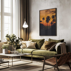 Squiggly Palm Sunset Poster