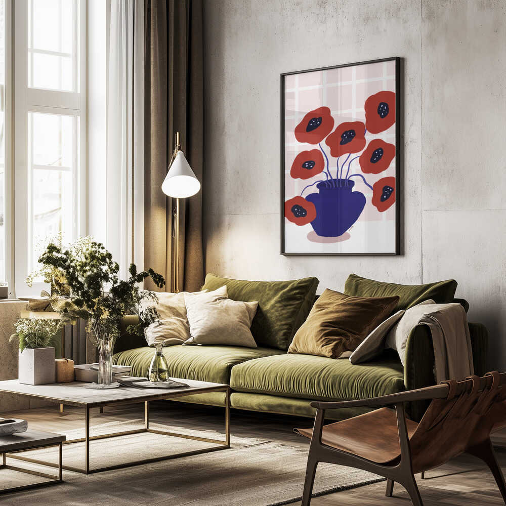 Red Poppies In a Vase Illustration Poster