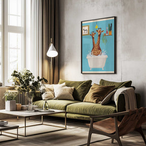 Giraffes In Bath Poster