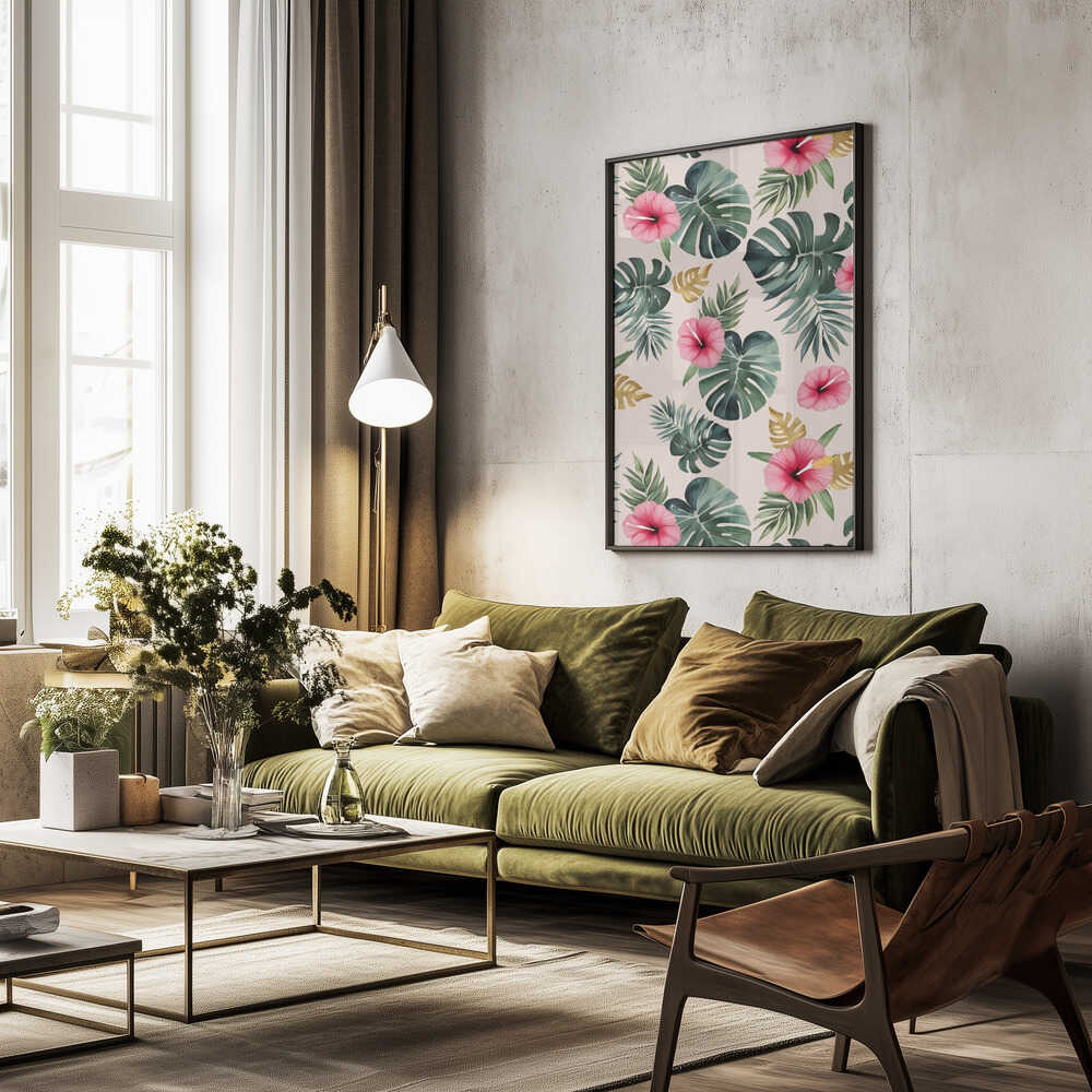 Monstera and Hibiscus Pattern Poster