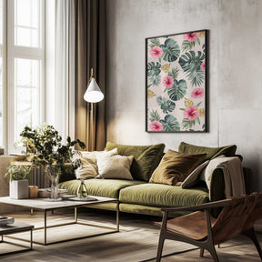 Monstera and Hibiscus Pattern Poster