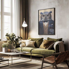 Owl In Midnight Blue Tuxedo Poster