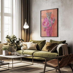 Leopard Dressed In Pink Satin Suit Poster