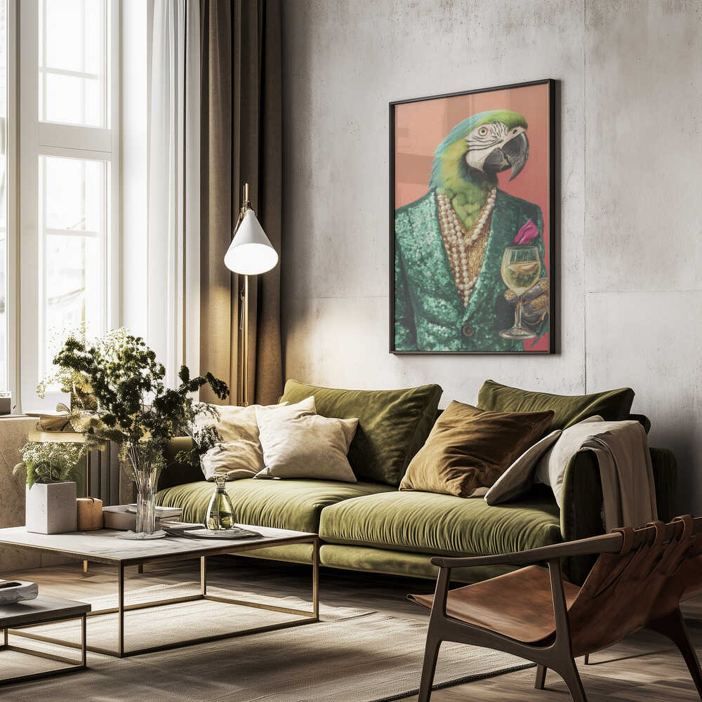 Parrot In Emerald Green Blazer Poster