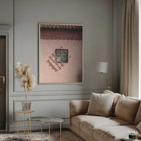 Rustic Pink Wall With A Vintage Window Poster