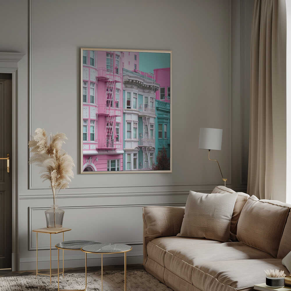 Pink and Blue Row Houses in San Francisco Poster