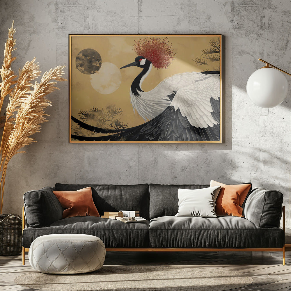 Abstract Red-Crowned Crane Poster