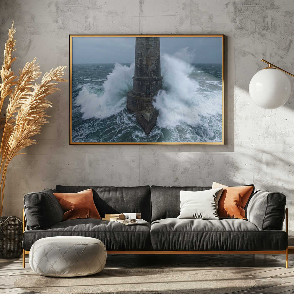 Lighthouse In Stormy Seas Poster