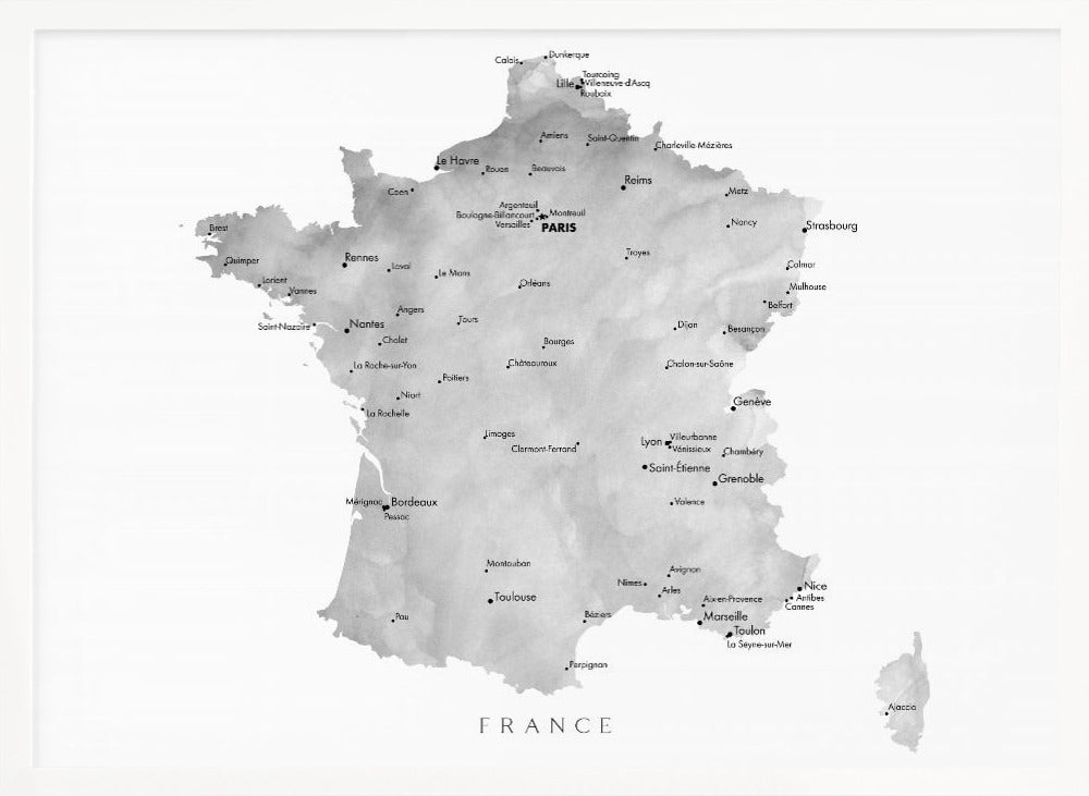 Gray map of France Poster