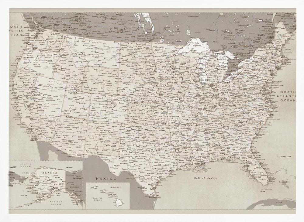 Highly detailed map of the United States, Gentry Poster