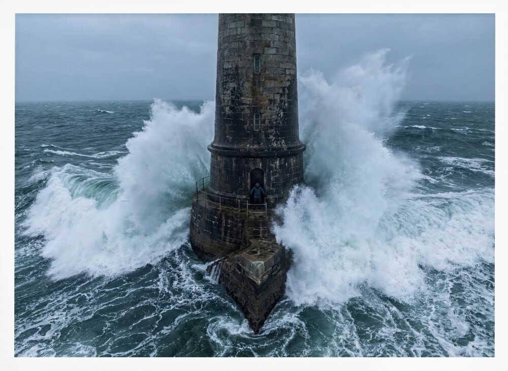 Lighthouse In Stormy Seas Poster