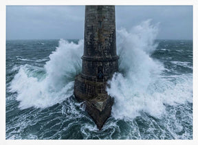 Lighthouse In Stormy Seas Poster