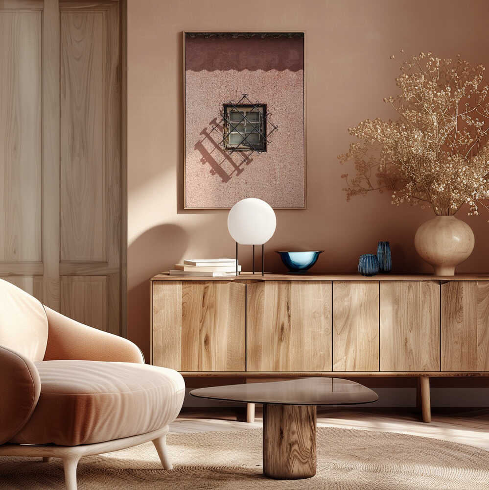 Rustic Pink Wall With A Vintage Window Poster