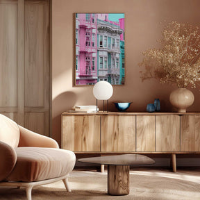 Pink and Blue Row Houses in San Francisco Poster