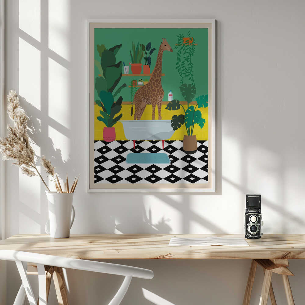 Giraffe Bathtime Poster
