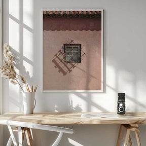 Rustic Pink Wall With A Vintage Window Poster