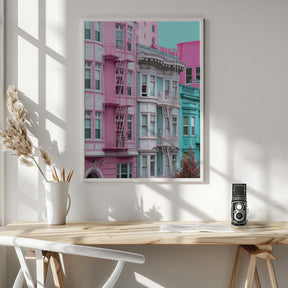 Pink and Blue Row Houses in San Francisco Poster