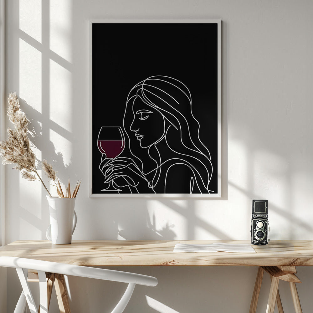 Woman and Wine On Black 4 Poster