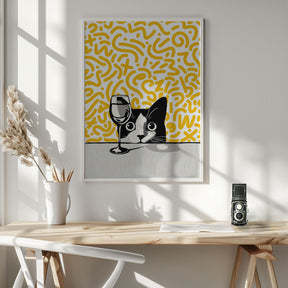 Cat and No Wine On Mustard Background Poster