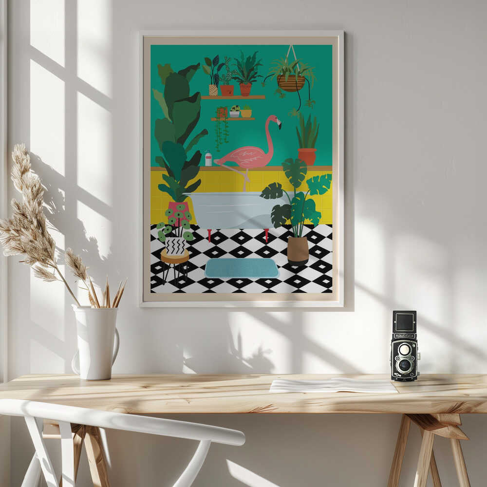 Flamingo Bathtime Poster