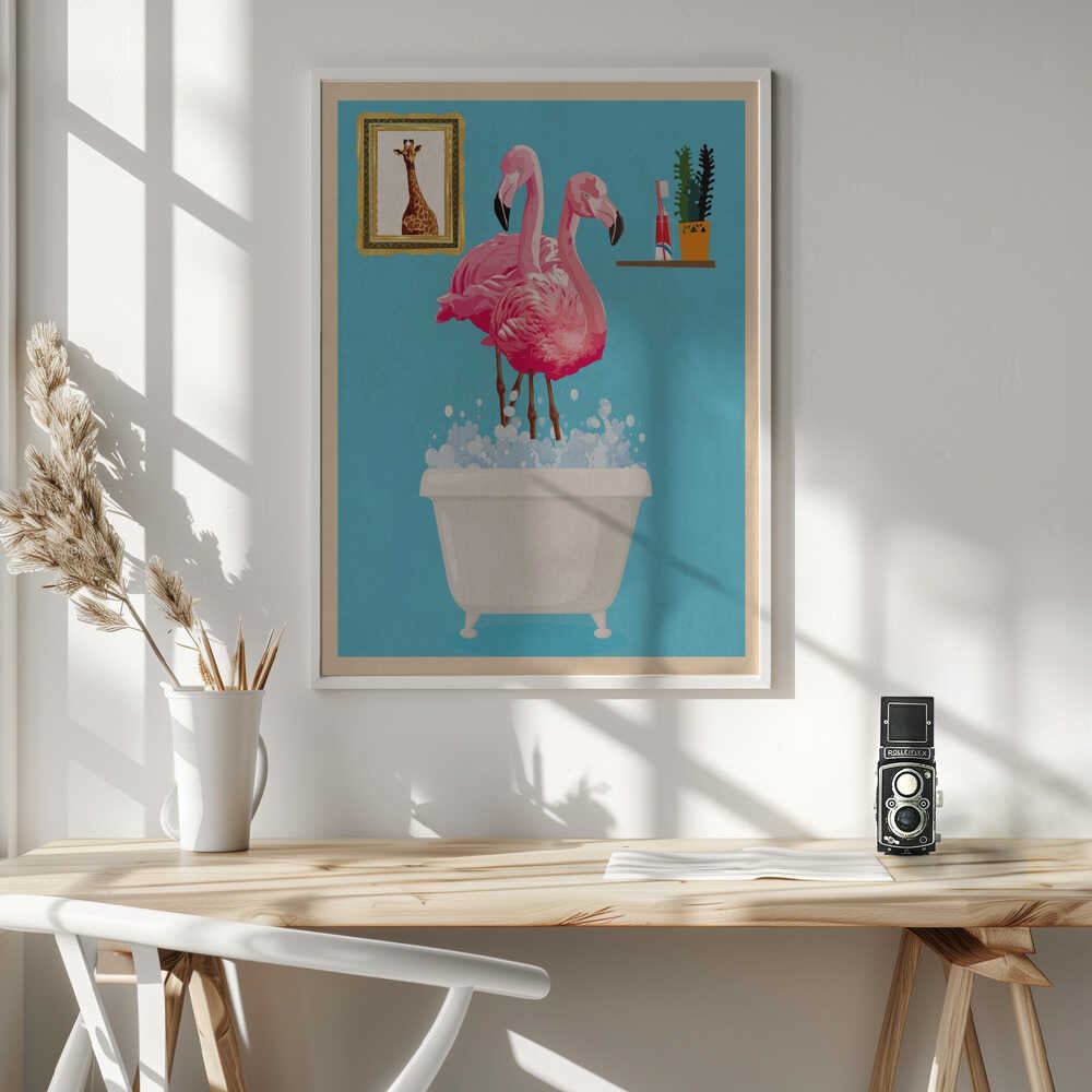 Flamingos In Bath Poster
