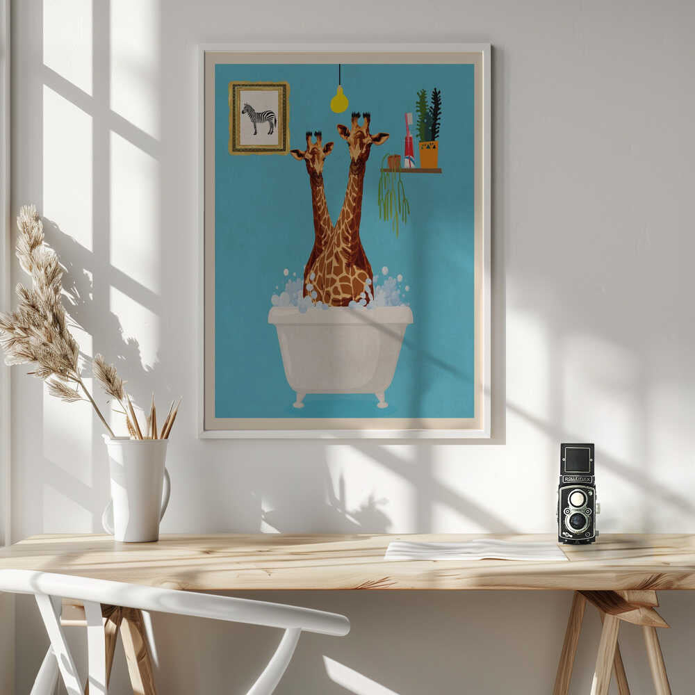Giraffes In Bath Poster